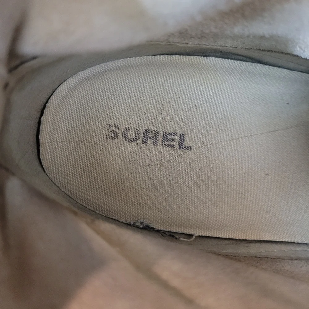 Sorel Evie Sport Lace Leather Boots Womens 9.5 Grey Suede Wedge NL3322-271